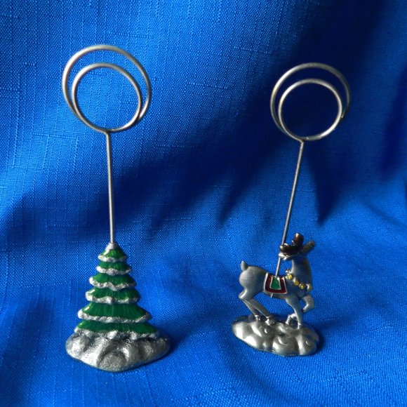 Unknown Other - 2-piece set, metal and enamel Christmas tree and reindeer photo holder